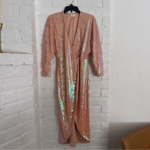 Song of Style Iridescent Sequin Wrap Dress XS | Rose Gold Pink Party Gown